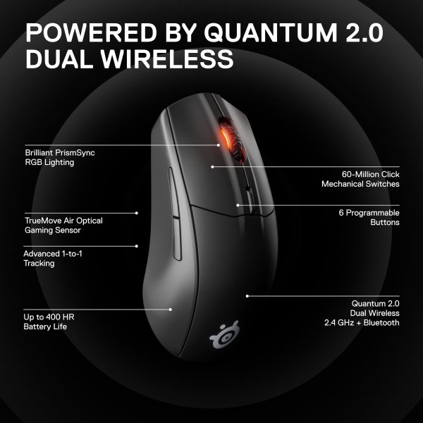 SteelSeries - Rival 3 Lightweight Wireless Optical Gaming Mouse with Brilliant Prism RGB Lighting - Wireless - Black