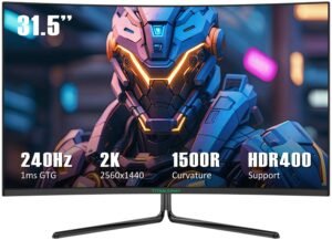 Titan-army - 31.5” Curved Gaming Monitor, IPS 1ms 240Hz 2K QHD FreeSync 95% DCI-P3 w/ HDR400 (DisplayPort, HDMI) - Black