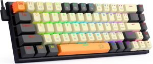 REDRAGON - K633CGO-RGB Wired 60% Mechanical Gaming Keyboard, RGB Backlit 68 Keys Progammable Keyboard, Hot-Swappable Red Switch - Black/Beige/Orange