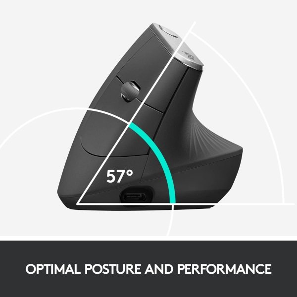 Logitech - MX Vertical Advanced Wireless Optical Ergonomic Mouse with USB and Bluetooth Connection - Wireless - Graphite