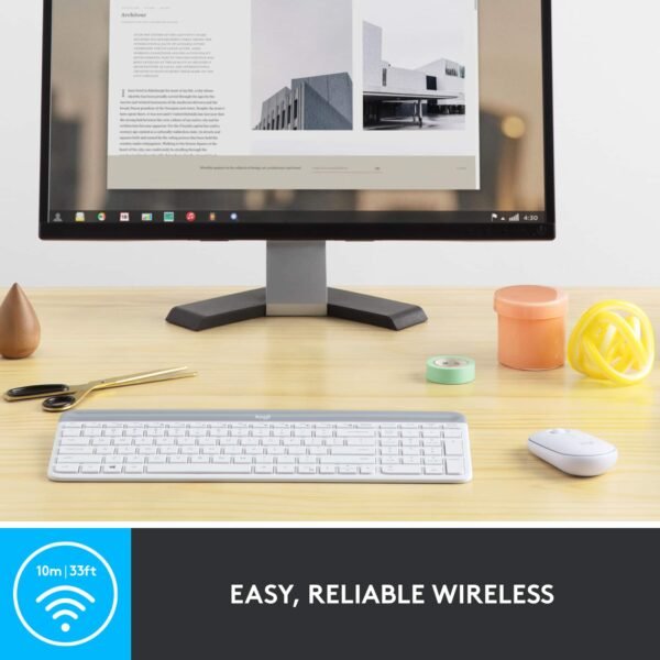 Logitech - MK470 Full-size Wireless Scissor Keyboard and Mouse Bundle for Windows with Quiet clicks - Off-White