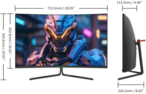 Titan-army - 31.5” Curved Gaming Monitor, IPS 1ms 240Hz 2K QHD FreeSync 95% DCI-P3 w/ HDR400 (DisplayPort, HDMI) - Black