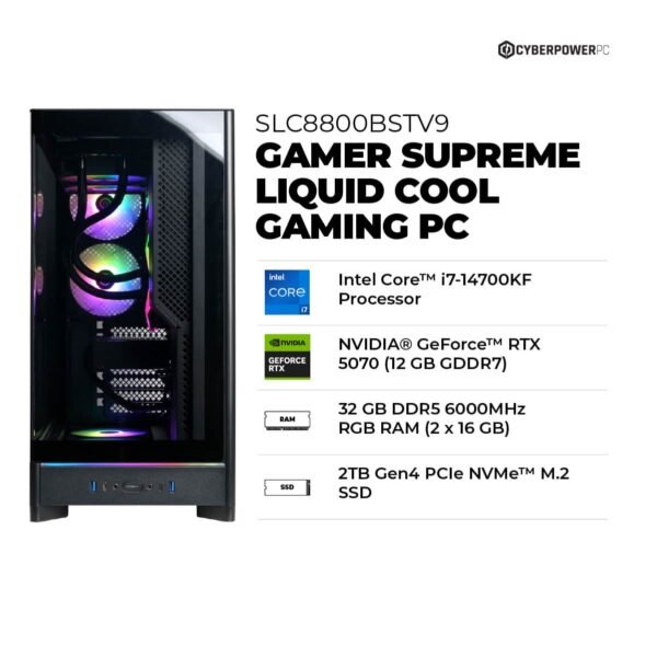 CyberPowerPC - Gamer Supreme Gaming Desktop - Intel Core i7-14700KF - 32GB Memory - NVIDIA GeForce RTX 5070 12GB - 2TB PCIe 4.0 SSD - Black