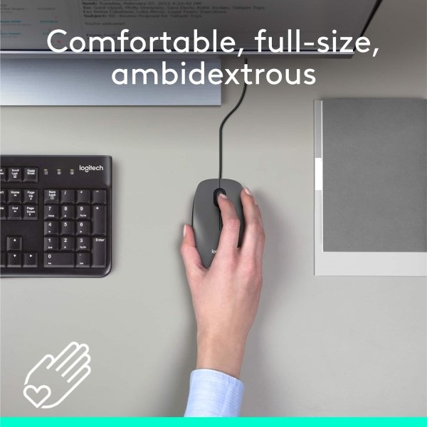 Logitech - M100 Wired Optical Ambidextrous PC Mouse with 1000 DPI Optical Tracking - Wired - Gray