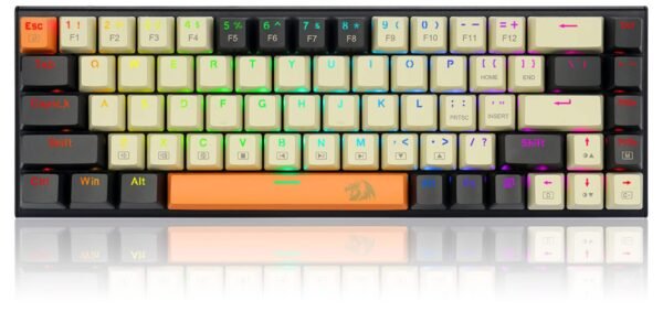 REDRAGON - K633CGO-RGB Wired 60% Mechanical Gaming Keyboard, RGB Backlit 68 Keys Progammable Keyboard, Hot-Swappable Red Switch - Black/Beige/Orange